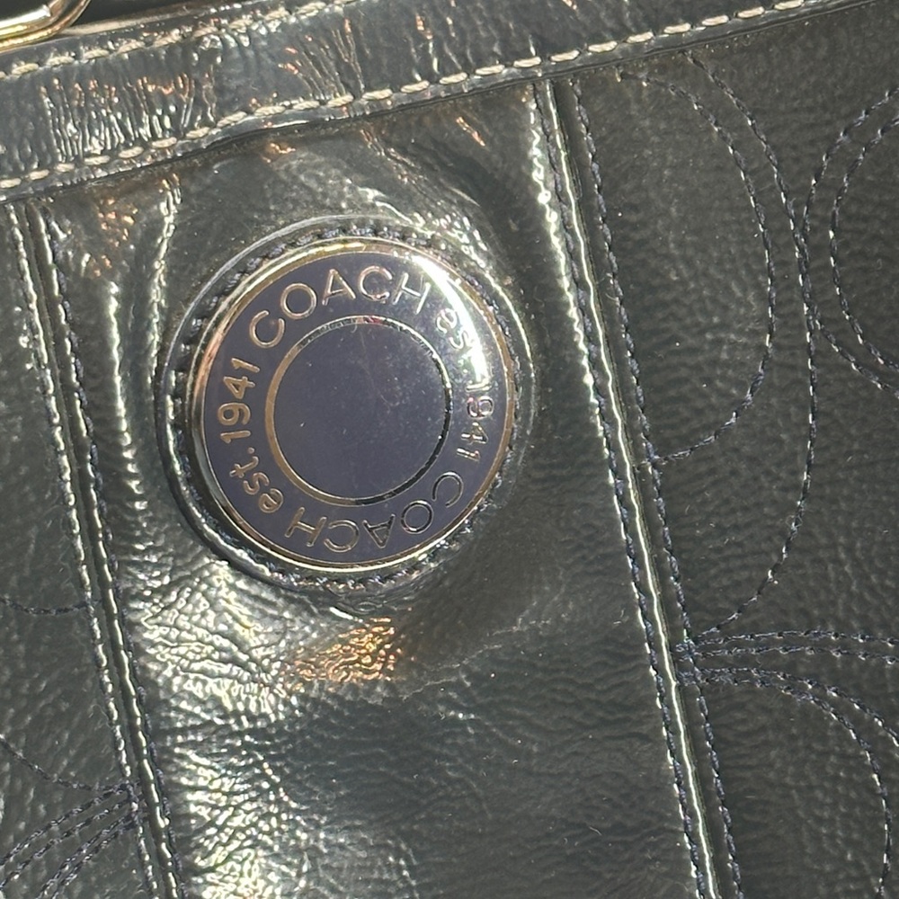 Coach Madison Navy Patent Leather Satchel Shoulder Bag - Picture 14 of 15